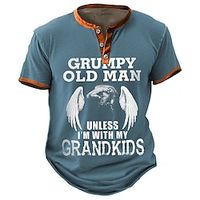 Graphic Letter Wings Fashion Retro Vintage Classic Men's 3D Print T shirt Tee Henley Shirt Sports Outdoor Holiday Going out T shirt Navy Blue Blue Army Green Short Sleeve Henley Shirt Spring  Summer Lightinthebox - thumbnail