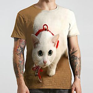 Men's Unisex Tee T shirt Shirt 3D Print Cat Graphic Prints Animal Plus Size Print Short Sleeve Casual Tops Fashion Designer Big and Tall Round Neck Brown / Sports / Summer miniinthebox