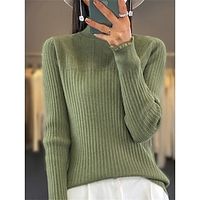 Women's Pullover Sweater Jumper Stand Collar Ribbed Knit Wool Oversized Fall Winter Regular Outdoor Daily Going out Stylish Casual Soft Long Sleeve Solid Color Black White Yellow S M L miniinthebox - thumbnail