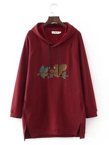 Embroidery High-Low Casual Hooded Hoodie