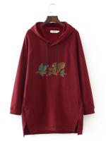 Embroidery High-Low Casual Hooded Hoodie - thumbnail