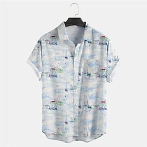 Men's Shirt Summer Hawaiian Shirt Graphic Prints Sailboat Turndown Blue Outdoor Street Short Sleeves Button-Down Print Clothing Apparel Tropical Fashion Hawaiian Designer miniinthebox