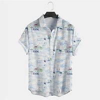 Men's Shirt Summer Hawaiian Shirt Graphic Prints Sailboat Turndown Blue Outdoor Street Short Sleeves Button-Down Print Clothing Apparel Tropical Fashion Hawaiian Designer miniinthebox - thumbnail