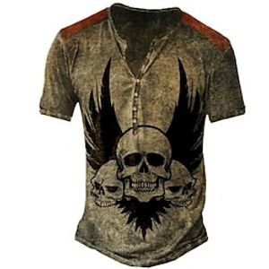 Men's Henley Shirt Tee Graphic Skulls Henley Clothing Apparel 3D Print Outdoor Casual Short Sleeve Button-Down Print Fashion Designer Comfortable Lightinthebox