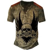 Men's Henley Shirt Tee Graphic Skulls Henley Clothing Apparel 3D Print Outdoor Casual Short Sleeve Button-Down Print Fashion Designer Comfortable Lightinthebox - thumbnail