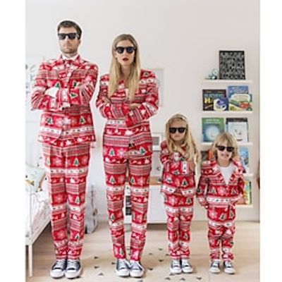 Family Christmas Pajamas Graphic Home Print Red Green Long Sleeve Mommy And Me Outfits Active Matching Outfits Lightinthebox