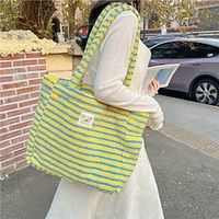 Women's Shoulder Bag Fluffy Bag Faux Fur Daily Large Capacity Foldable Lightweight Striped Patchwork Yellow Pink Khaki Lightinthebox