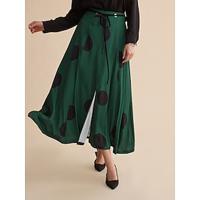 Satin Polka Dot Peplum Belted Split Ends Maxi Skirt - thumbnail