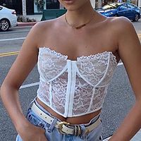 Corset Women's Corsets Comfortable Overbust Corset Backless Tummy Control Push Up Lace Flower Buckle Polyester Wedding Party Party  Evening All Seasons White Black Lightinthebox - thumbnail