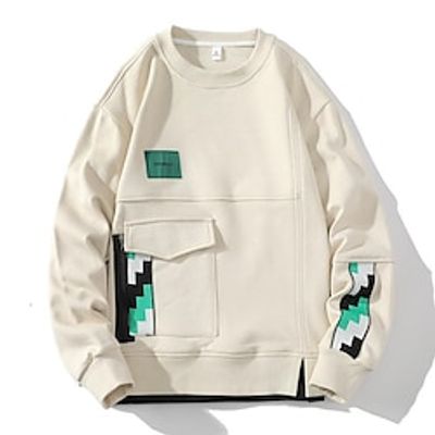 Men's Sweatshirt Black White Beige Crew Neck Color Block Patchwork Pocket Sports  Outdoor Daily Holiday Streetwear Basic Casual Spring   Fall Clothing Apparel Hoodies Sweatshirts  miniinthebox