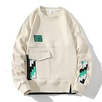 Men's Sweatshirt Black White Beige Crew Neck Color Block Patchwork Pocket Sports  Outdoor Daily Holiday Streetwear Basic Casual Spring   Fall Clothing Apparel Hoodies Sweatshirts  miniinthebox - thumbnail