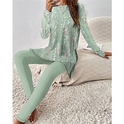 Women's T shirt Tee Pants Sets Graphic Yellow Red Blue Print Long Sleeve Outdoor Casual Active Daily Round Neck Regular Fit Spring   Fall Lightinthebox