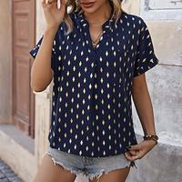 Women's Shirt Blouse Geometric Casual Print Navy Blue Short Sleeve Fashion V Neck Summer Lightinthebox