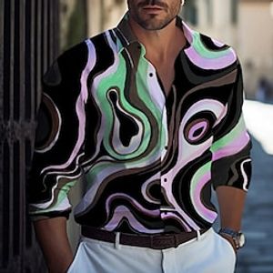 Color Block Abstract Men's Shirt Daily Wear Going out Weekend Fall  Winter Turndown Long Sleeve Yellow Blue Green S M L Shirt Lightinthebox