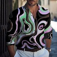 Color Block Abstract Men's Shirt Daily Wear Going out Weekend Fall  Winter Turndown Long Sleeve Yellow Blue Green S M L Shirt Lightinthebox - thumbnail