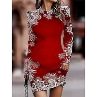 Women's Christmas Dress Sweater Dress Christmas Sweater Dress Mini Dress Warm Snowflake Outdoor Christmas Daily Holiday Crew Neck Long Sleeve 2023 Regular Fit Wine Blue Green S M L XL XXL 3XL miniinthebox - thumbnail