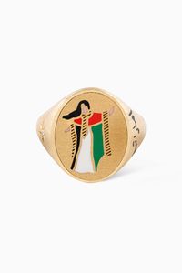 UAE Golden Jubilee Naashat Pinky Ring with Diamond in 18kt Yellow Gold