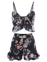 Sexy Women Floral Printed V-Neck Crop Top Shorts Suits