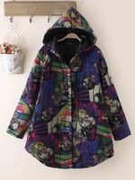 Printed Hooded Pockets Coats