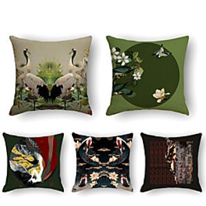 Cushion Cover 5PCS Linen Soft Print Square Throw Pillow Cover Cushion Case Pillowcase for Sofa Bedroom 45 x 45 cm (18 x 18 Inch) Superior Quality Mashine Washable miniinthebox