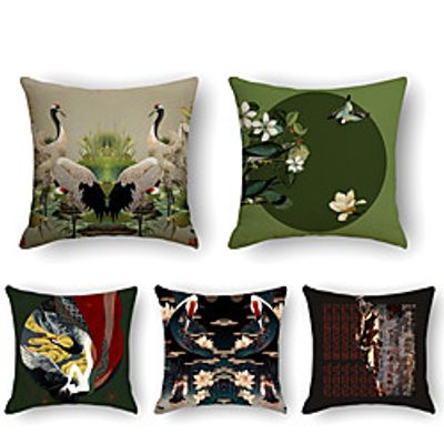 Cushion Cover 5PCS Linen Soft Print Square Throw Pillow Cover Cushion Case Pillowcase for Sofa Bedroom 45 x 45 cm (18 x 18 Inch) Superior Quality Mashine Washable miniinthebox