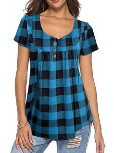 Round Neck Print Buttons Short Sleeve T-shirt