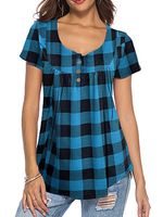 Round Neck Print Buttons Short Sleeve T-shirt - thumbnail