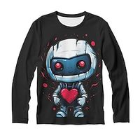 Valentines Boys 3D Skull Heart Tee Shirt Long Sleeve 3D Print Spring Fall Sports Fashion Streetwear Polyester Kids 3-12 Years Crew Neck Outdoor Casual Daily Regular Fit miniinthebox