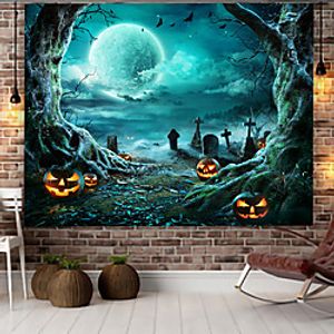Halloween Wall Tapestry Art Decor Blanket Curtain Hanging Home Bedroom Living Room Decoration Psychedelic Haunted Scary Pumpkin Skull Skeleton Bat Castle Grim Reaper Polyester miniinthebox