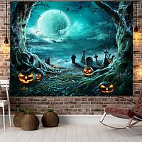 Halloween Wall Tapestry Art Decor Blanket Curtain Hanging Home Bedroom Living Room Decoration Psychedelic Haunted Scary Pumpkin Skull Skeleton Bat Castle Grim Reaper Polyester miniinthebox - thumbnail