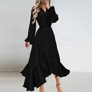 Women's Party Dress Stain Maxi long Dress Green White Black Pink Long Sleeve Pure Color Ruffle Fall Winter V Neck Elegant Party Slim 2023 S M L XL XXL 3XL miniinthebox