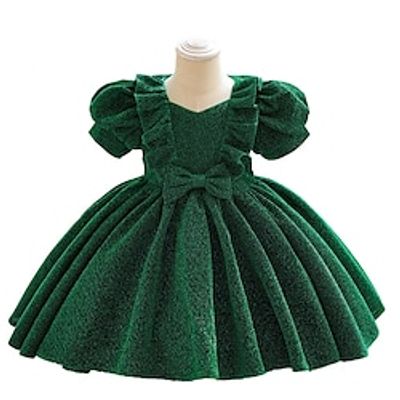 Toddler Girls' Party Dress Solid Color Short Sleeve Performance Cute Princess Polyester Knee-length Summer Spring Fall 3-7 Years Red Royal Blue Green Lightinthebox