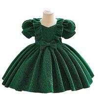 Toddler Girls' Party Dress Solid Color Short Sleeve Performance Cute Princess Polyester Knee-length Summer Spring Fall 3-7 Years Red Royal Blue Green Lightinthebox - thumbnail