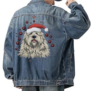 Dog Letter Christmas Casual Men's Coat Denim Jacket Christmas Sports  Outdoor Going out Fall  Winter Turndown Long Sleeve Black Blue M L XL Denim Jacket Lightinthebox