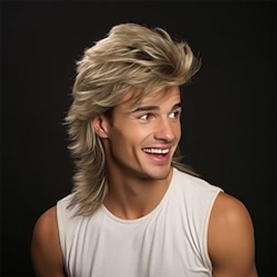 Blonde Mullet wig|Adult Funny Wigs for Men|Pop Rock Wig|Joe Dirt Wig for 70s|80s Wig Lightinthebox