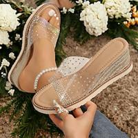 Women's Sandals Slippers Wedge Sandals Espadrilles Platform Sandals Outdoor Vacation Beach Rhinestone Platform Bohemia Vacation PVC Faux Suede Clear Beige Lightinthebox