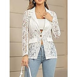 Women's Blazer Outdoor Lace Solid Color Warm Fashion Regular Fit Outerwear Long Sleeve Fall Black S Lightinthebox