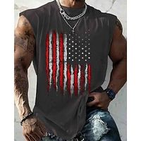 Graphic American Flag Fashion Designer Casual Men's 3D Print Tank Top Vest Top Undershirt Sleeveless T Shirt for Men Daily Holiday Vacation T shirt Black White Dark Gray Sleeveless Crew Neck Shirt Lightinthebox