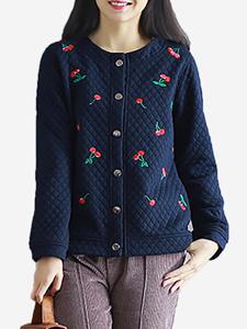 Casual Button Long Sleeves Embroidery Jacket