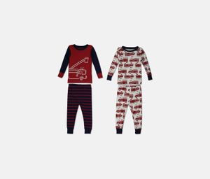 4-Piece Firetruck Snug Fit Cotton Pajama Set  Red/Navy