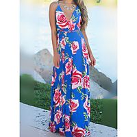 Women's Strap Dress Maxi long Dress Multicolor_1 Blue Purple Yellow Blushing Pink Army Green Camel Green Dusty Blue Royal Blue Sleeveless Floral Striped Print Summer Elegant Casual 2021 S M L XL XXL miniinthebox - thumbnail