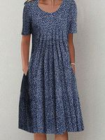 Round Neck Casual Loose Polka Dot Print Short Sleeve Midi Dress