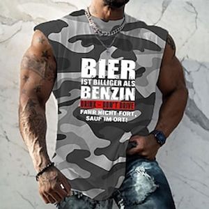 Men's T shirt Tee 3D Print Graphic Patterned Camo / Camouflage Letter Crew Neck Street Casual Print Cap Sleeve Tops Designer Basic Essential Classic Comfortable Gray / Summer miniinthebox