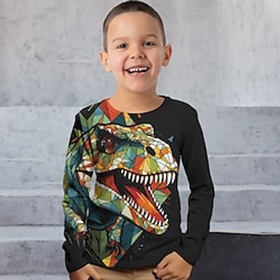 Boys 3D Dinosaur Tee Shirt Long Sleeve 3D Print Spring Fall Sports Fashion Streetwear Polyester Kids 3-12 Years Crew Neck Outdoor Casual Daily Regular Fit Lightinthebox