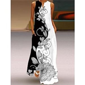 Women's Long Dress Maxi Dress Casual Dress Print Dress Floral Streetwear Casual Outdoor Daily Going out Pocket Print Sleeveless V Neck Dress Regular Fit Black White Yellow Summer Spring S M L XL XXL Lightinthebox