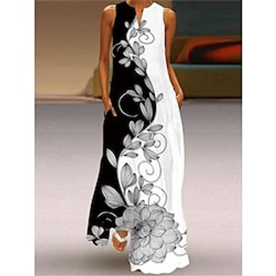 Women's Long Dress Maxi Dress Casual Dress Print Dress Floral Streetwear Casual Outdoor Daily Going out Pocket Print Sleeveless V Neck Dress Regular Fit Black White Yellow Summer Spring S M L XL XXL Lightinthebox