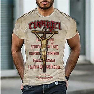 Men's T shirt 3D Print Graphic Cross Human Crew Neck Daily Sports Print Short Sleeve Tops Casual Classic Designer Big and Tall Khaki Lightinthebox