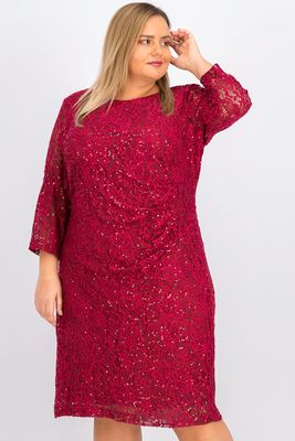 Womens Plus Size Lace Sequin Sheath Dress  Maroon