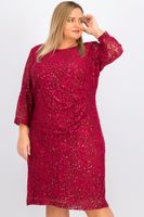 Womens Plus Size Lace Sequin Sheath Dress  Maroon - thumbnail