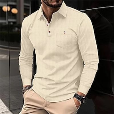Men's Polo Shirt Button Up Polos Casual Holiday Classic Long Sleeve Fashion Basic Plain Quick Dry Summer Regular Fit Light Blue Black White Khaki Beige Coffee Polo Shirt Lightinthebox